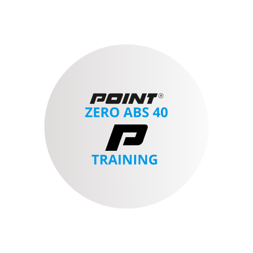 Zbliżenie na białe piłeczki Point Zero ABS – logo i tekstura powierzchni